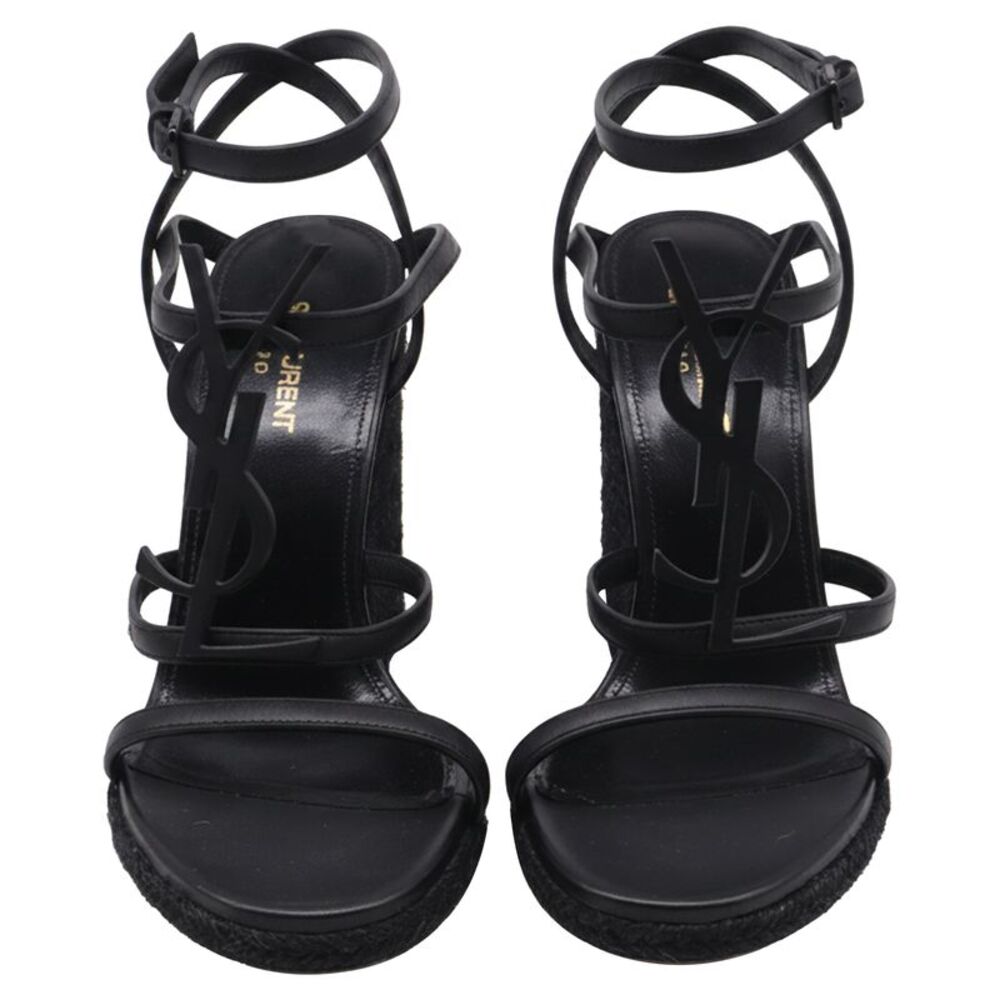 Saint Laurent Cassandra Espadrille 105 Wedges in Black Calfskin Leather - Picture 2 of 9